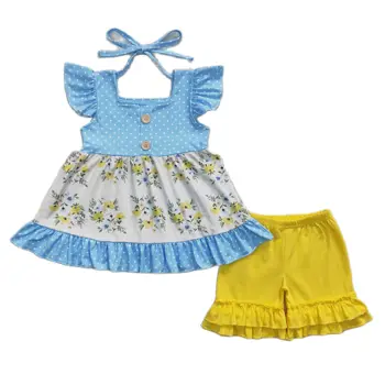 Бутик одежды для маленьких девочек, Летние топы без рукавов с цветочным рисунком, шорты с оборками, комплекты из 2 предметов для малышей, Повседневные костюмы, верхняя одежда