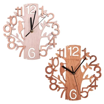 для творчества Деревянные настенные часы в форме птицы в форме дерева, кварцевые часы для гостиной дома Ro