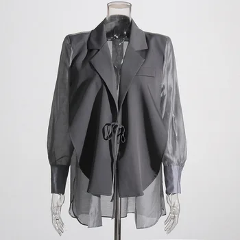 Повседневное Поло свободного силуэта, перспективный костюм с длинным рукавом, женское пальто средней длины на шнуровке, новый винтажный модный блейзер