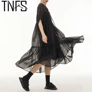 Женское платье Yuerwang с круглым вырезом и короткими рукавами, Черное Белое Длинное Женское платье, Элегантная Винтажная Сексуальная Летняя одежда для женщин, новинка 2023 года