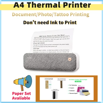 Термопринтер для татуировки формата А4, беспроводной портативный мини-фотопринтер, устройство для печати текстовых документов в формате PDF с бумагами длительного хранения.