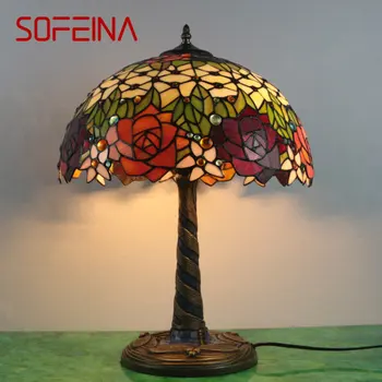 Стеклянная настольная лампа SOFEINA Tiffany, светодиодная креативная настольная лампа в стиле ретро с цветами, Модный Декор для дома, гостиной, спальни, Прикроватной тумбочки.