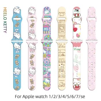 2023 Новый Силиконовый Ремешок Hello Kitty Для Apple Watch Band 41 мм 45 мм 44 мм 42 мм 40 мм 38 мм Браслет Для iWatch SE 7 6 5 4 3 2 1