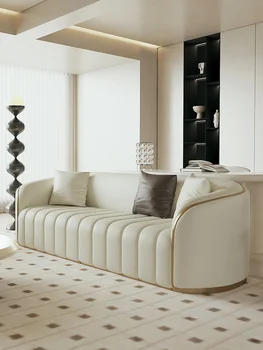 Современный роскошный кожаный диван в гостиной, простая небольшая квартира на первом этаже, кожаный прямой диван для трех человек, комбинированный