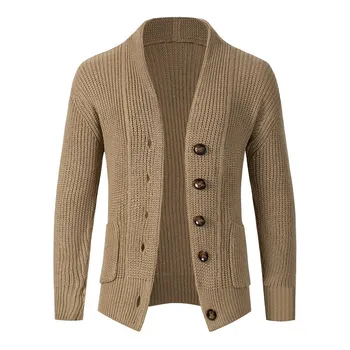 Осенне-зимний новый модный мужской свитер, повседневный вязаный свитер с длинным рукавом, утолщенный приталенный кардиган, мужская одежда