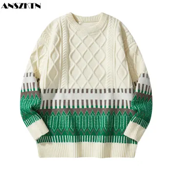 ANSZKTN Осенне-зимняя новая мужская одежда для отдыха, жаккардовый свитер, индивидуальность, универсальная трикотажная рубашка