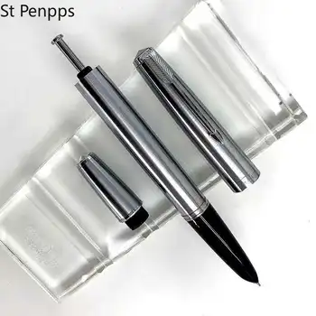 Вакуумная авторучка St Penpps 601, стальная Чернильная ручка, Поршневой тип, Серебряный зажим, Кончик с капюшоном, Канцелярские принадлежности, школьные принадлежности