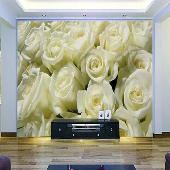 цветы бейбехан большая фреска Современная минималистичная гостиная с белыми розами стереоскопический телевизор обои для дивана в спальне