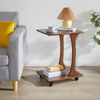 Скандинавский приставной столик для дивана и кровати, деревянный передвижной маленький столик на колесиках, гостиная, спальня, журнальный столик для чая, небольшое пространство