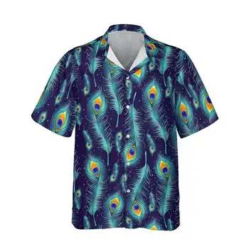 Jumeast, Гавайская рубашка с 3D принтом Павлиньего пера, мужские пляжные футболки с цветочным рисунком, Женская блузка, Уличная одежда, Эстетичная одежда