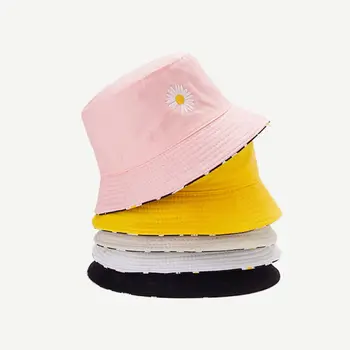 Летняя шляпа с двусторонним солнцезащитным козырьком 2023 года, Корейская версия, женская шляпа рыбака с вышивкой ромашки, мужская Уличная шляпа с солнцезащитным кремом для бассейна