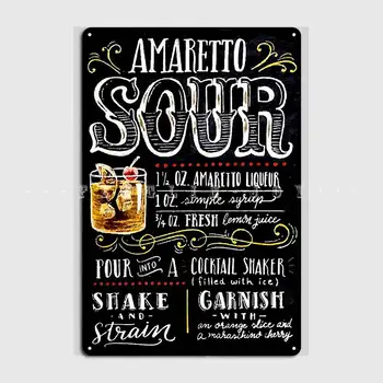 Металлическая вывеска коктейль-бара Amaretto Sour, Кухня, ретро-кинотеатр, Кухонный плакат, Жестяные плакаты