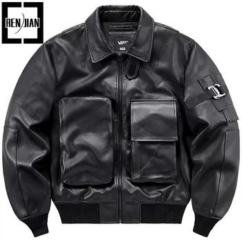 Мужская кожаная куртка-бомбер Techwear Hi Street, тактическое пальто-карго с несколькими карманами, Верхняя одежда для мотоциклистов, Размер M-4XL