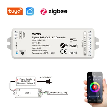 Zigbee 3,0 Умный Светодиодный Контроллер 5050 Диммер RGB RGBW RGB + CCT RGBCW Полоса постоянного тока 12 В 24 В Таймер Приложение Голосовое Управление для Alexa SmartThings