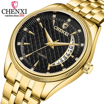 Лучшие мужские часы CHENXI, люксовый бренд, водонепроницаемые кварцевые наручные часы из нержавеющей стали, мужские часы, модные Золотые Деловые мужские часы