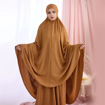 Джилбаб Молитвенная Одежда Женщины Рамадан Исламский Комплект из 2 Частей Дубай Турецкий Скромный Наряд Химар Вуаль Шарф Хиджаб + Длинное Платье Химар