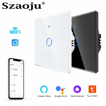 Szaoju Tuya Smart Life Home WiFi Настенный выключатель света Голосовое управление Светодиодные Сенсорные переключатели Беспроводной пульт дистанционного управления Alexa Google Home 220