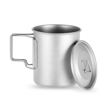 Tomshoo 450 мл Титановая чашка, легкая портативная чашка для воды для пикника на открытом воздухе, кружка с крышкой, складная ручка для пеших прогулок, кемпинга