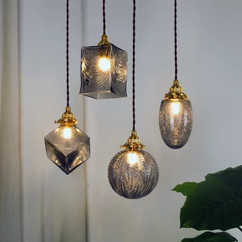 Винтажные подвесные светильники из латунного стекла для потолка, современный креативный светильник для столовой, кухни, прикроватных подвесных светильников для спальни.