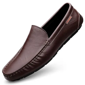 Модная Мужская повседневная обувь из высококачественной кожи, мужские Лоферы, Мокасины, Дышащие Итальянские туфли для вождения без застежки, Chaussure Homme
