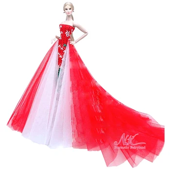 NK 1 шт Кукла в новом стиле Свадебное платье Одежда для особых случаев Принцесса с длинным хвостом Красная кружевная юбка Одежда для игрушек куклы Барби