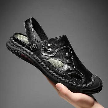 Мужские Сандалии 2023 Повседневная Обувь Кожаные Полуботинки Ручной Работы Для Мужчин Летняя Легкая Пляжная Обувь Zapatos Hombre Mocassin Loafer