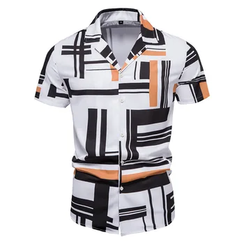 2023 Летняя новая мужская повседневная рубашка с короткими рукавами, гавайская футболка с принтом в тон, модный тренд мужских рубашек