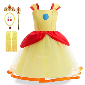 Платье принцессы персика для косплея, костюм для ролевых игр для девочек, наряды для выступлений на вечеринке по случаю дня рождения, детская карнавальная маскарадная одежда