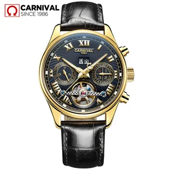 Модные механические часы бренда CARNIVAL для мужчин, роскошные светящиеся часы с календарем, Автоматические наручные часы, 30-метровый водонепроницаемый Reloj Hombre