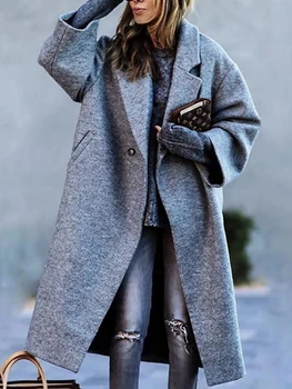 Новая зимняя одежда Для женщин 2023, пальто с лацканами с длинным рукавом, Белое длинное пальто, женские пальто оверсайз, однобортная повседневная теплая куртка