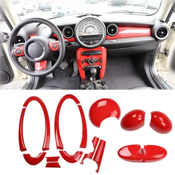 Красное оформление салона автомобиля Ручка зеркала заднего вида, Крышка дверной панели, Молдинг центральной консоли приборной панели для Mini Cooper R55 R56