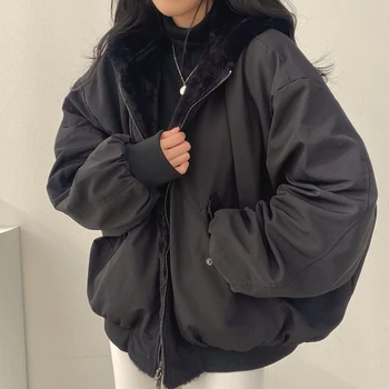 Корейский стиль плюс бархат, утолщенный с обеих сторон для ношения хлопчатобумажной одежды из шерсти ягненка женское пальто зимняя новая хлопчатобумажная куртка с капюшоном