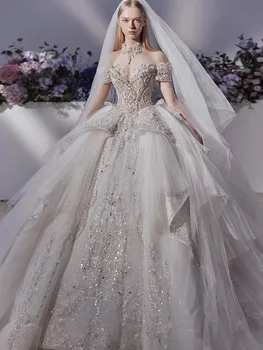 2023 Новое Великолепное Свадебное платье с открытыми плечами, Кружевная аппликация, жемчуг, свадебное бальное платье Vestido De Noiva, большие размеры, сшитое на заказ