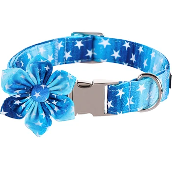 Персонализированный ошейник Blue Star с цветочным синим ошейником для домашних собак для больших средних маленьких собак