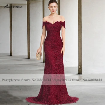 Lakshmigown Скромные Бордовые кружевные платья для Матери Невесты с открытыми плечами, сексуальные женские вечерние платья для вечеринок, Vestidos 2023