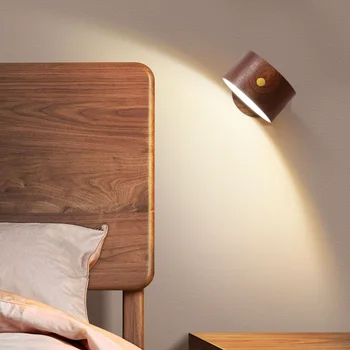 Деревянная светодиодная лампа для чтения, 3 уровня яркости, перезаряжаемая, с возможностью поворота на 360 °, Регулируемое Сенсорное управление, Прикроватное освещение, USB-ночник.