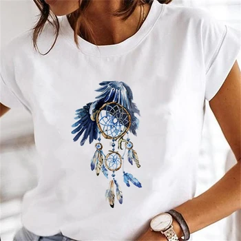 Новая летняя Модная Женская футболка Harajuku с рисунком Ловца снов, Футболка с коротким рукавом, белые Топы, Женская футболка, Одежда