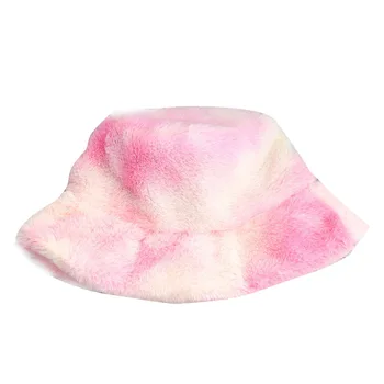 Женская широкополая шляпа с красителем, двусторонняя реверсивная Рыбацкая кепка, пушистая зимняя теплая радужная шляпа