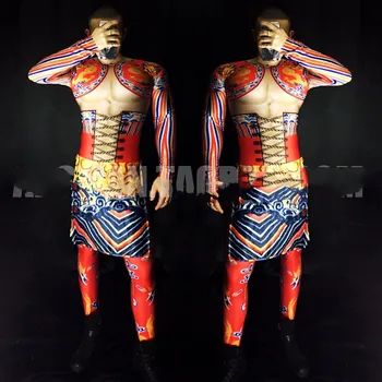 Певец из бара и ночного клуба DJ GoGo 3D поддельные мышцы, поддельные мышцы живота, китайский халат с ветряным драконом, костюм для тематической вечеринки